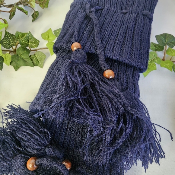 Navy Blue with Tassels Sweater Leg Warmers Boot Socks - Picture 4 of 6